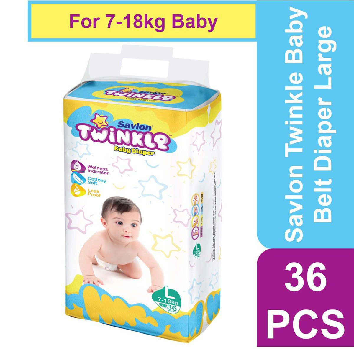 Savlon Twinkle Baby Belt Diaper L (7-18 Kg) 36 Pices