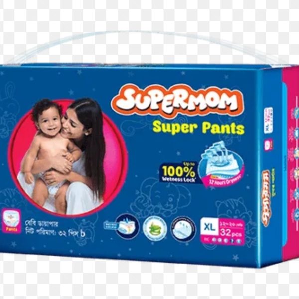 Supermom Baby Pant Diaper Xtra Large XL Size (12-20) Kg Super Saver Pack 32pcs