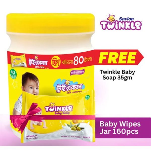 Twinkle Wipes Jar 160 Pcs & Free Baby Soap