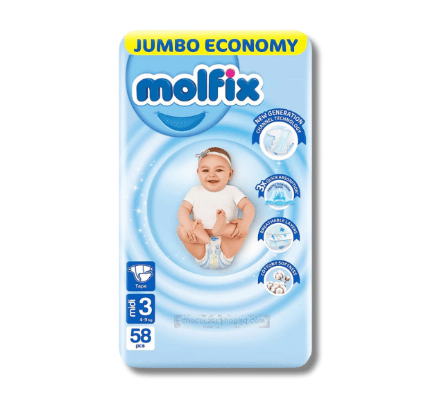 Molfix Jumbo Economy Belt System Size 3 ( 4-9 Kg) 58 Pices ( Turkey )