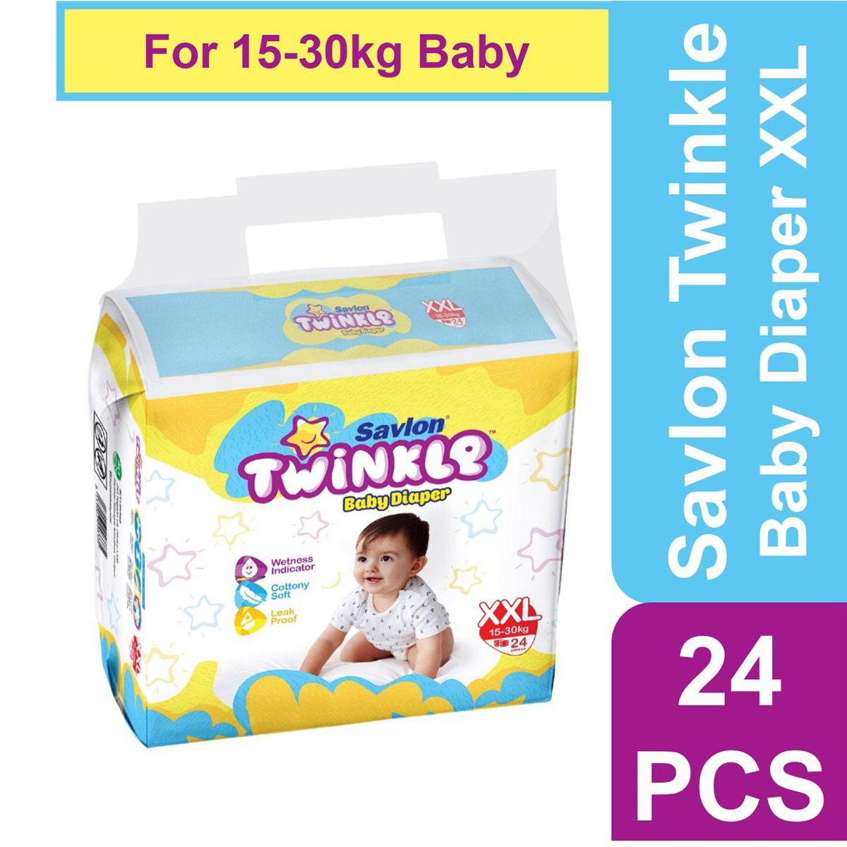 Savlon Twinkle Baby Belt Diaper XXL (15-30 Kg) 24 Pices