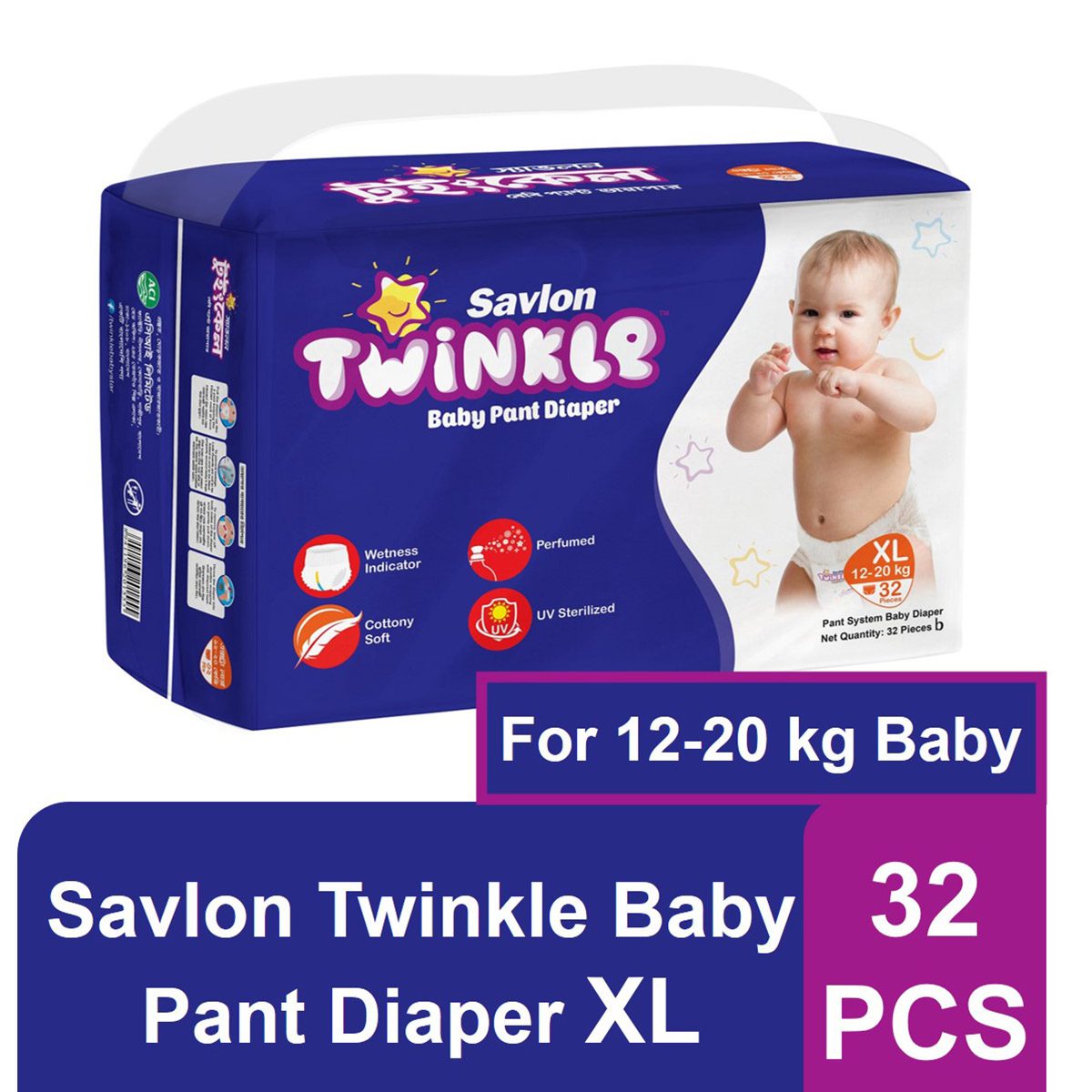 Savlon Twinkle Baby Pant Diaper XL (12-20 kg) 32 Pices