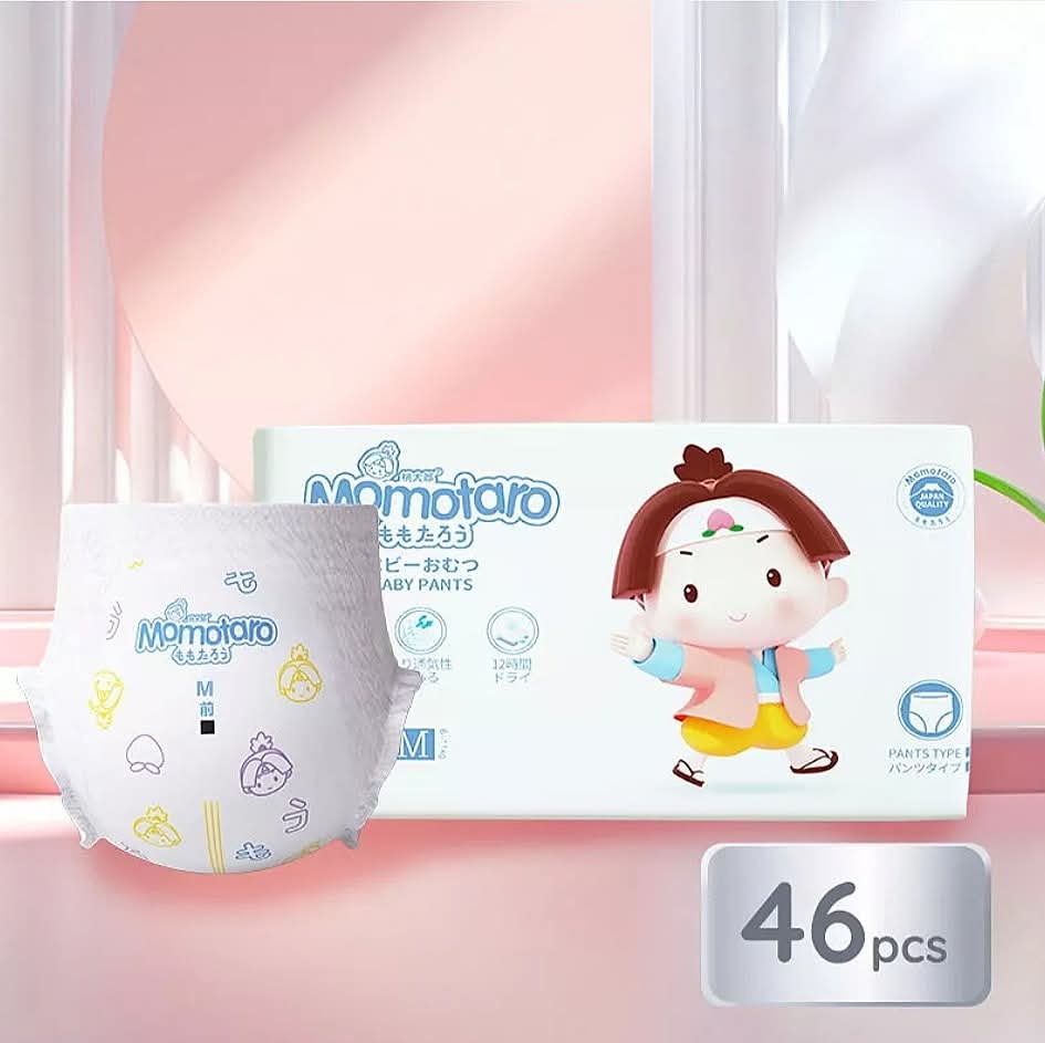 Momotaro Baby Diapers Pant M Size 46 Pcs (6-11Kg), Slim & Comfortable Baby Diapers