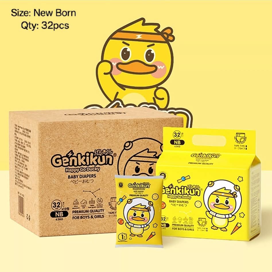 Genkikun New Born Belt System (0-5Kg) 32 Pices, Slim & Comfortable Baby Diapers